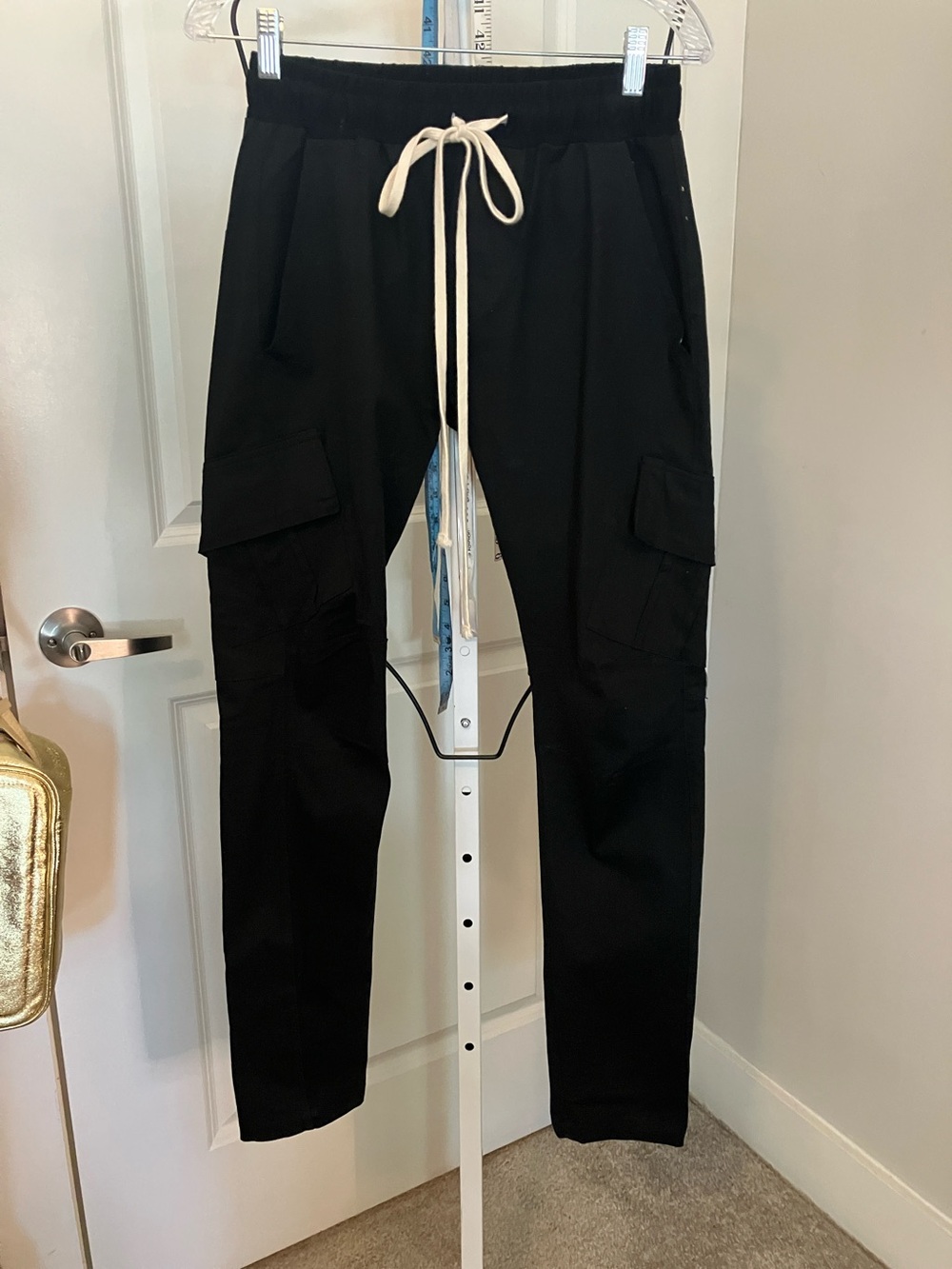 Black Cargo Jogger Pants with Drawstring Waist